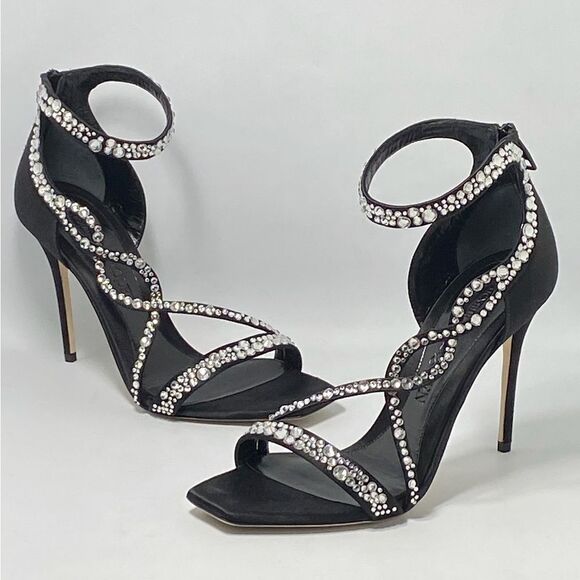 Alexander McQueen Crystal-Embellished Satin High-Heel Sandals size 39.5 - Picture 1 of 14
